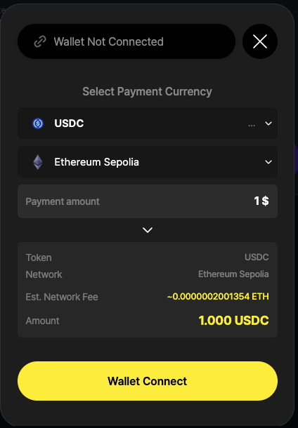 Checkout overlay — Wallet Connect pending